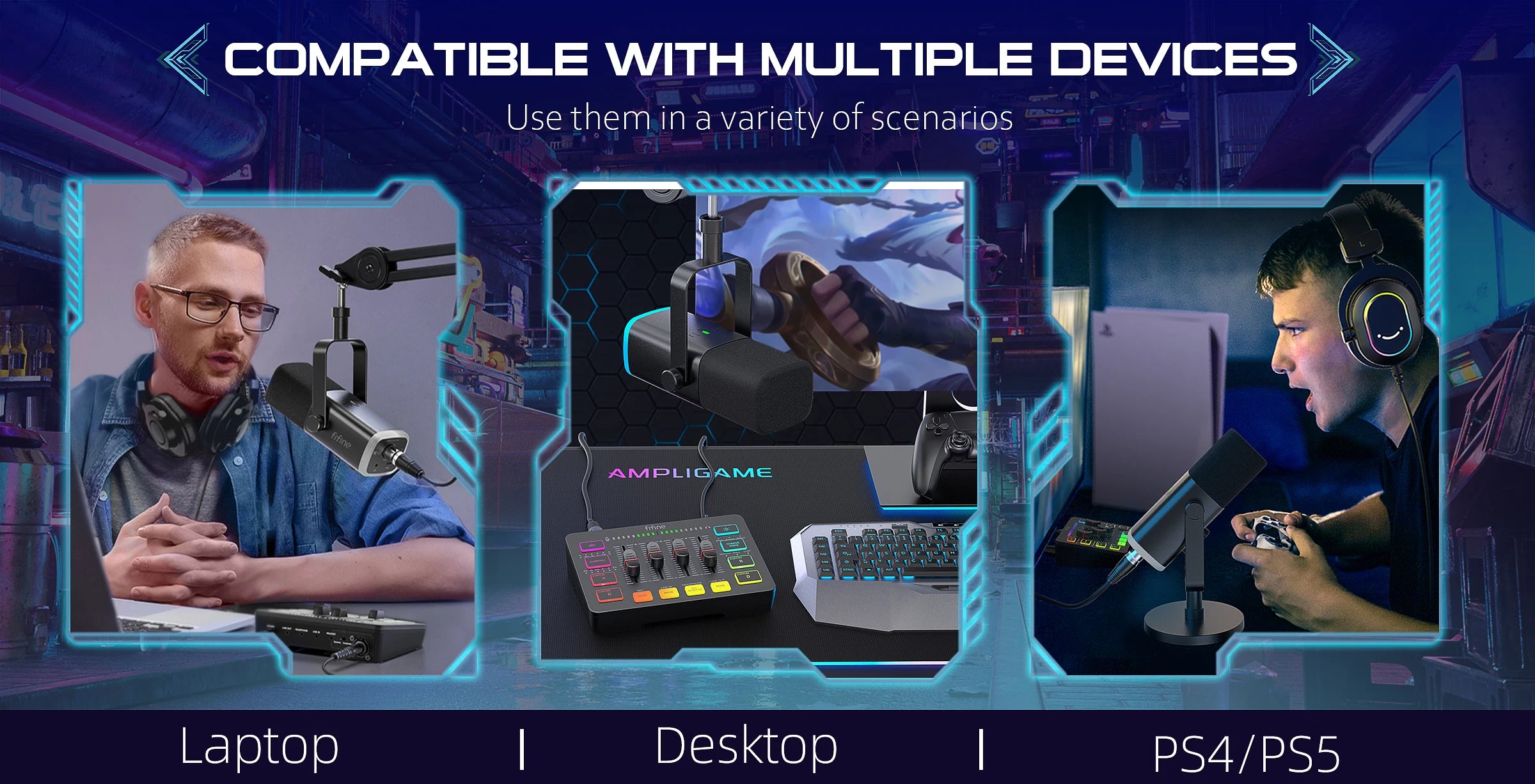 FIFINE Podcast Kit with RGB Mixer & Dynamic Mic