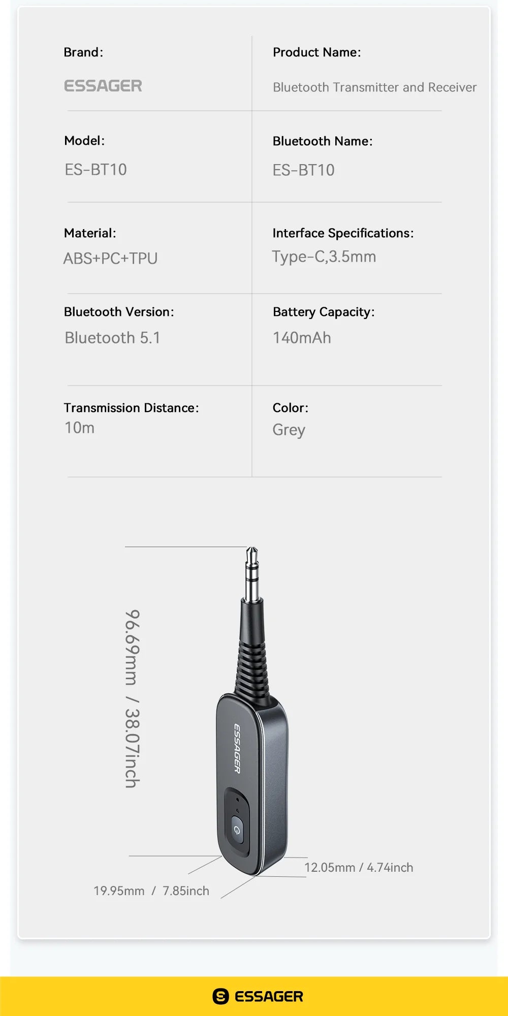 Essager Bluetooth 5.1 Audio Receiver & Transmitter – 3.5mm AUX Wireless Adapter