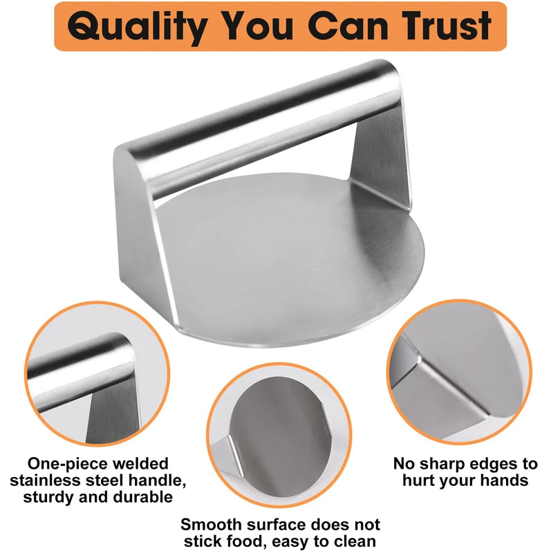 Stainless Steel Smash Burger Press – Circular Meat Masher Mold