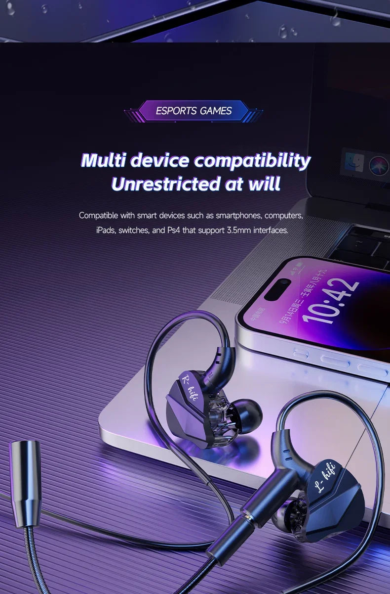 Gaming In-Ear Headphones with Dual Mics – Type-C & 3.5mm