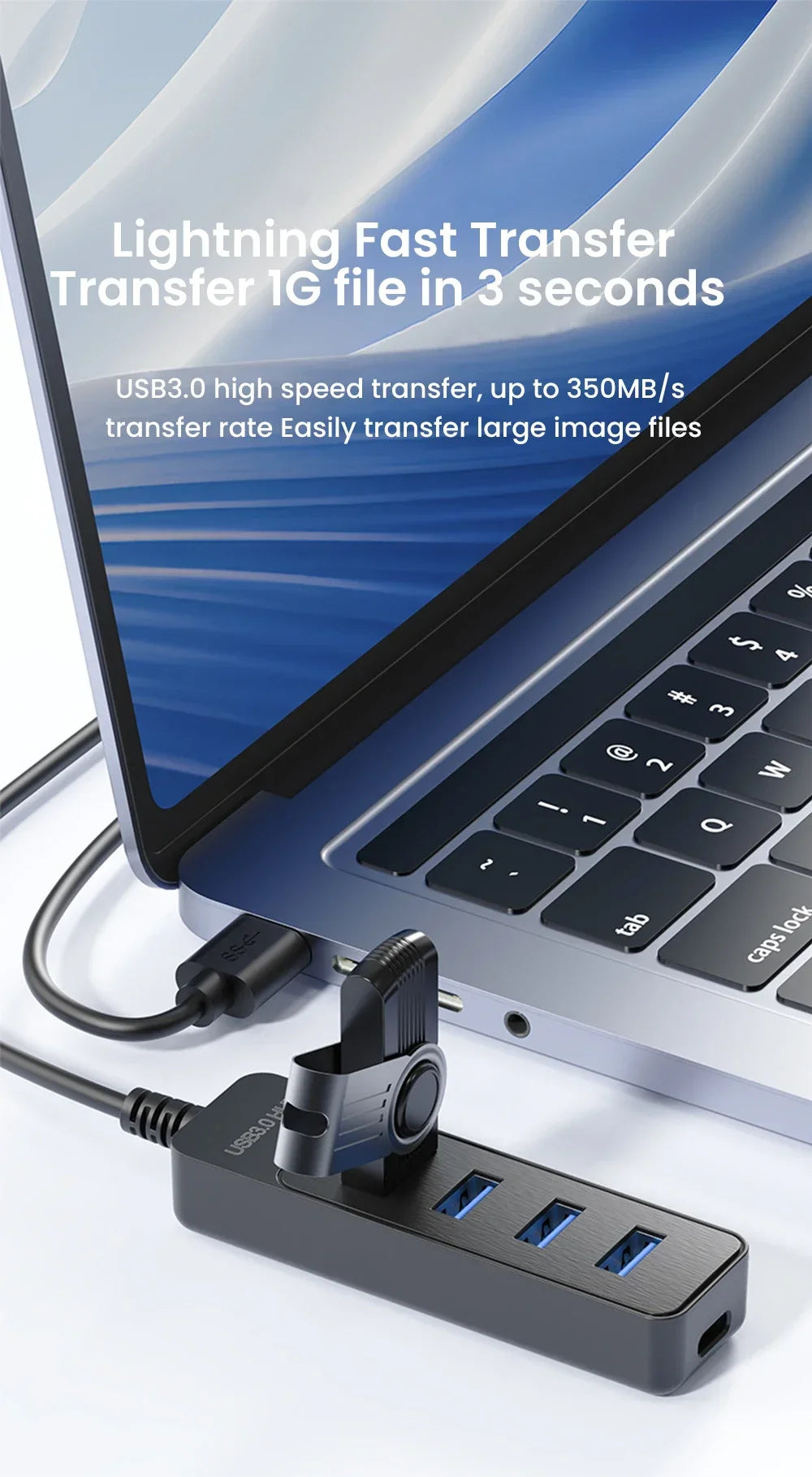 High-Speed 4-Port USB 3.0 & Type-C Hub – Multi-Device Splitter for PC