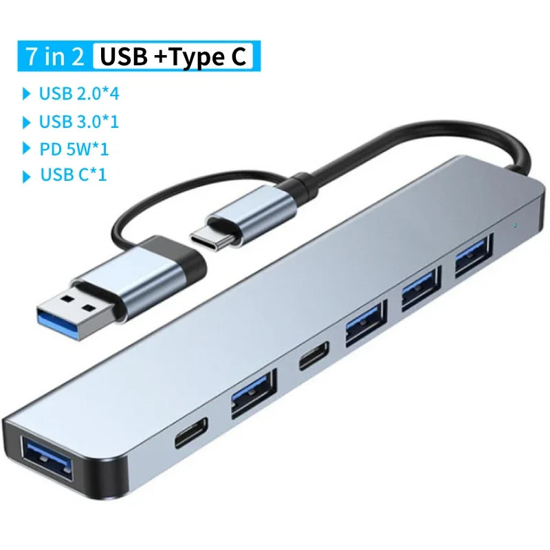 USB-C Multi-Hub Docking Station – USB 3.0, SD/TF, Audio & Type-C Adapter