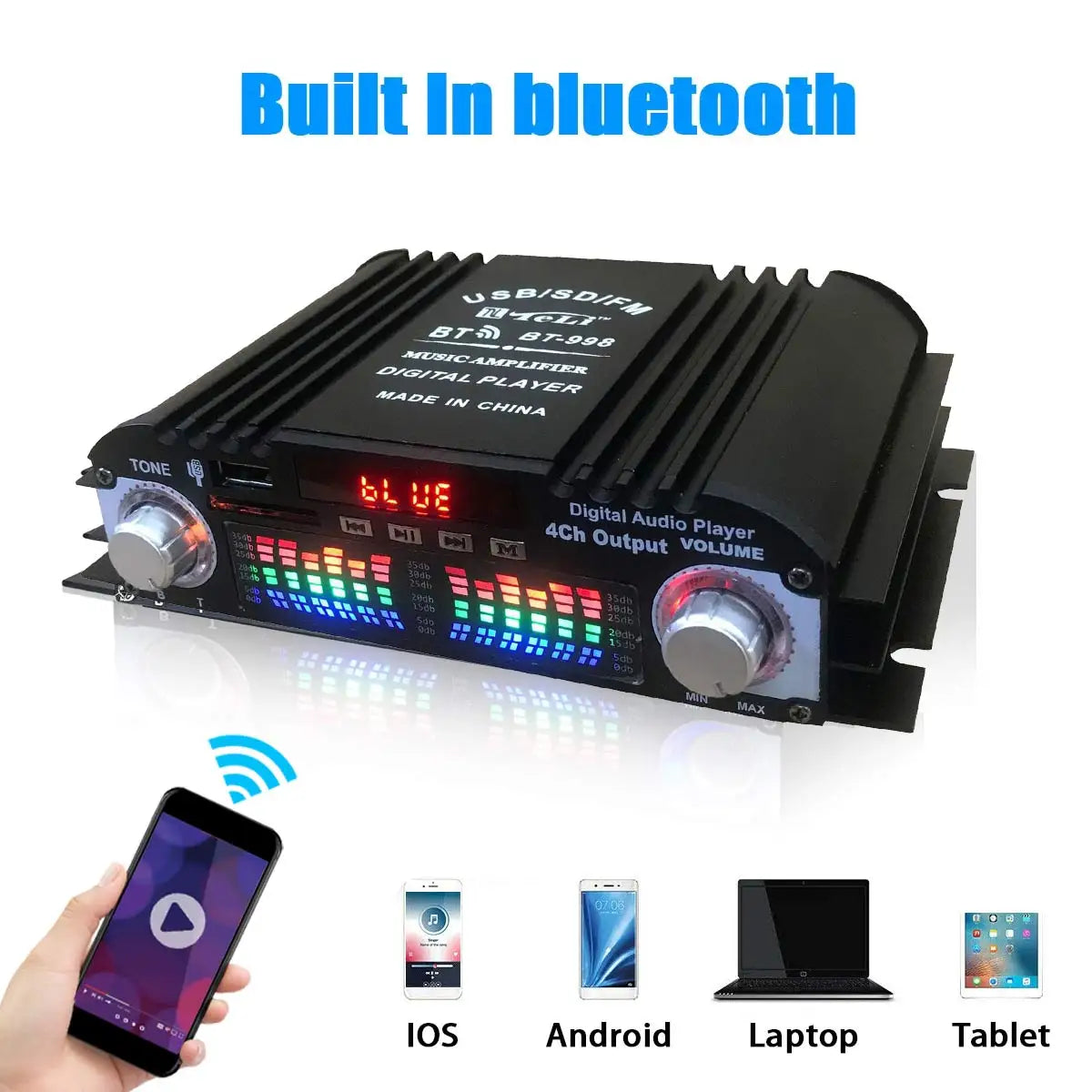 1600W 4-Channel HiFi Audio Amplifier – Bluetooth & Karaoke Support