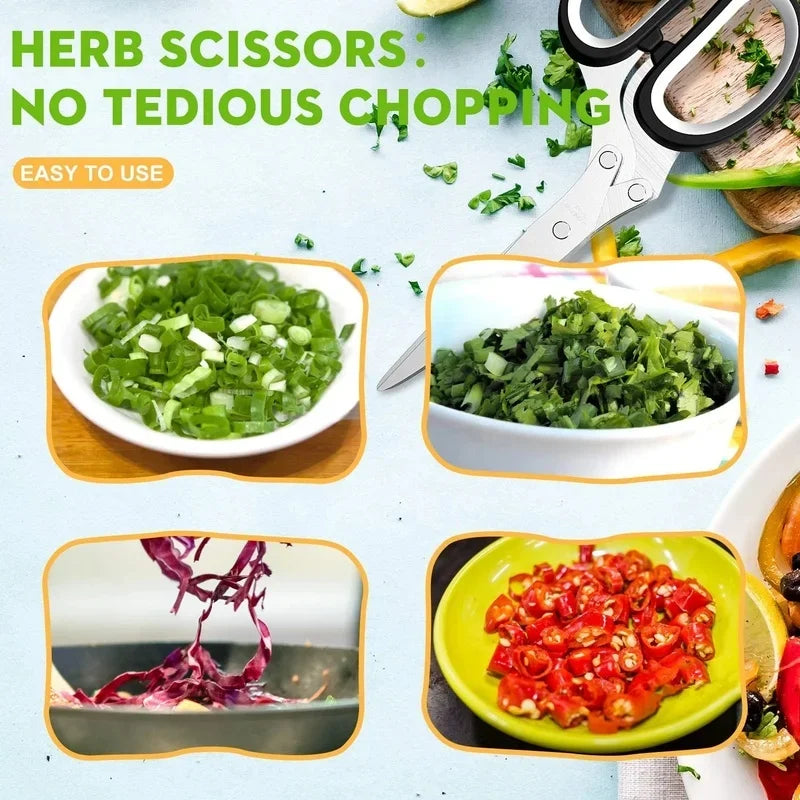 Multi-Layer Stainless Steel Kitchen Scissors – Herb & Vegetable Cutter