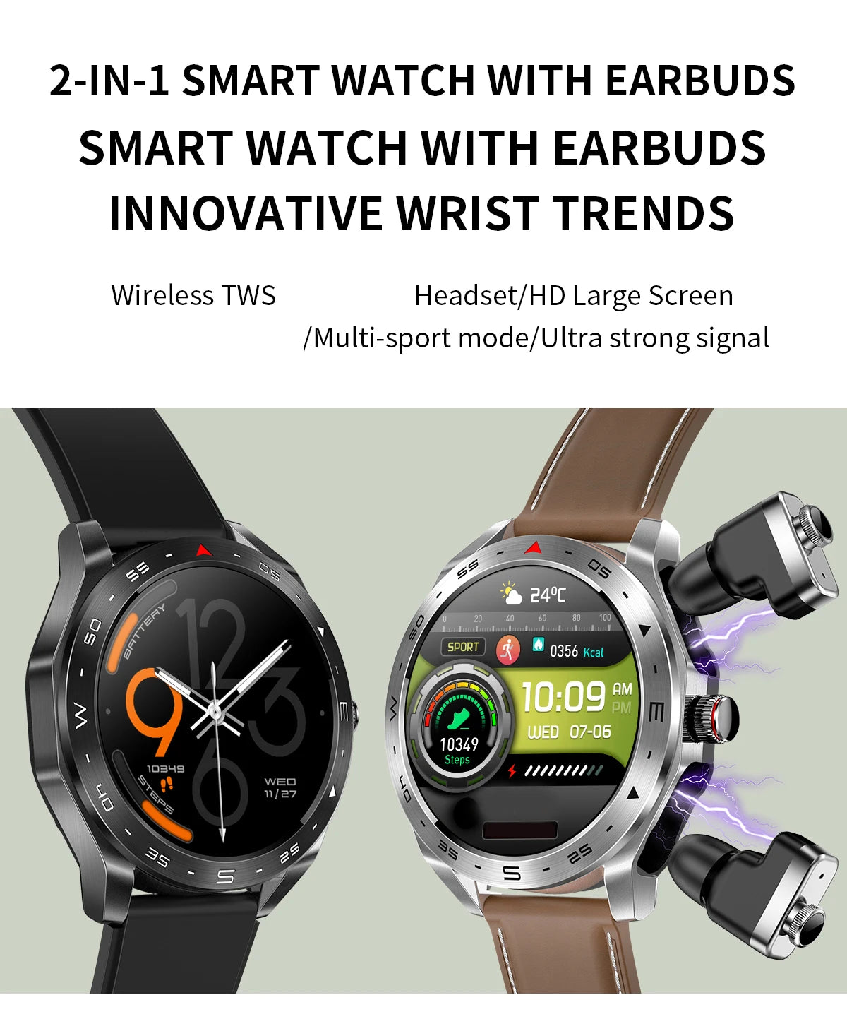 2024 Smart Watch with 2-in-1 TWS Bluetooth Earbuds