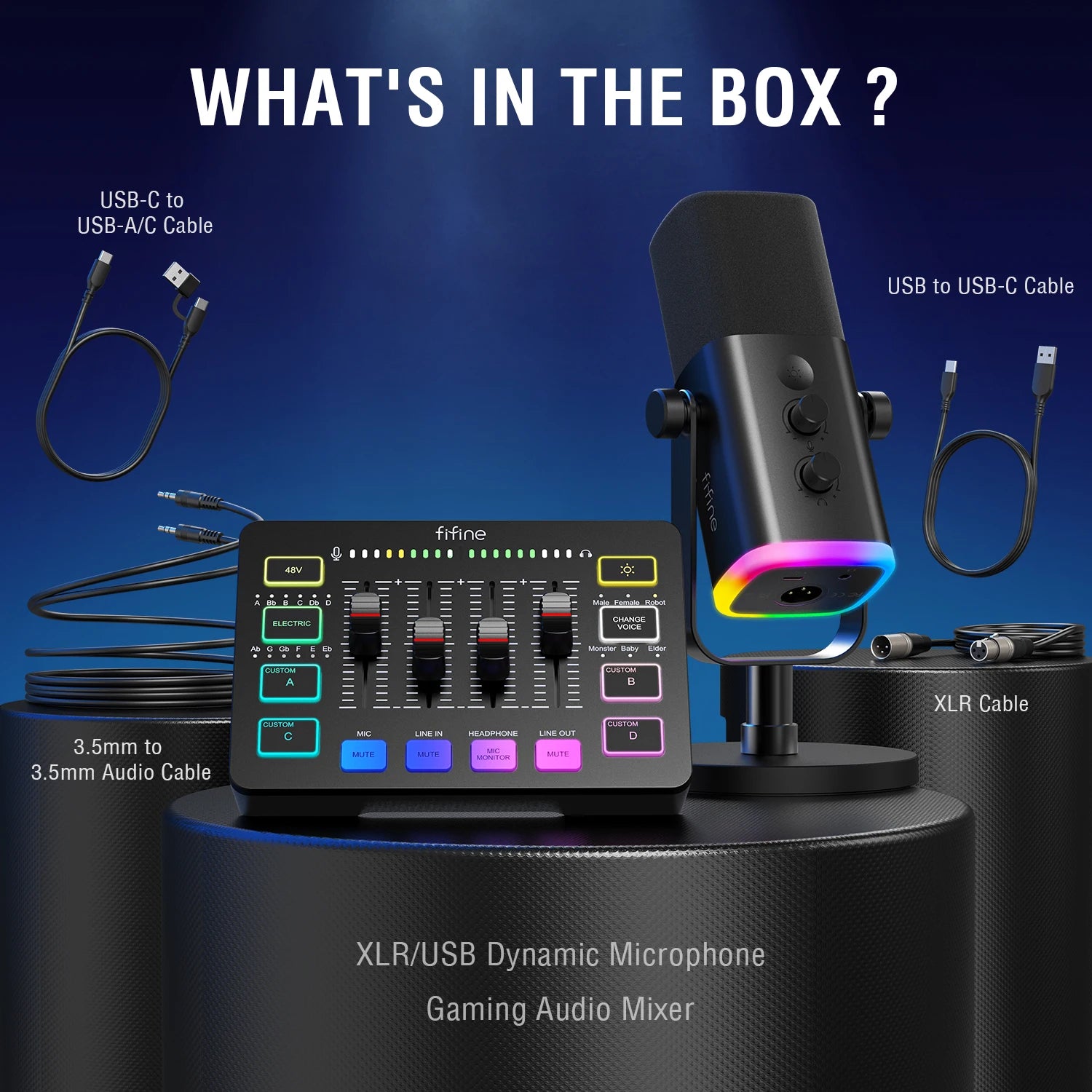 FIFINE Podcast Kit with RGB Mixer & Dynamic Mic