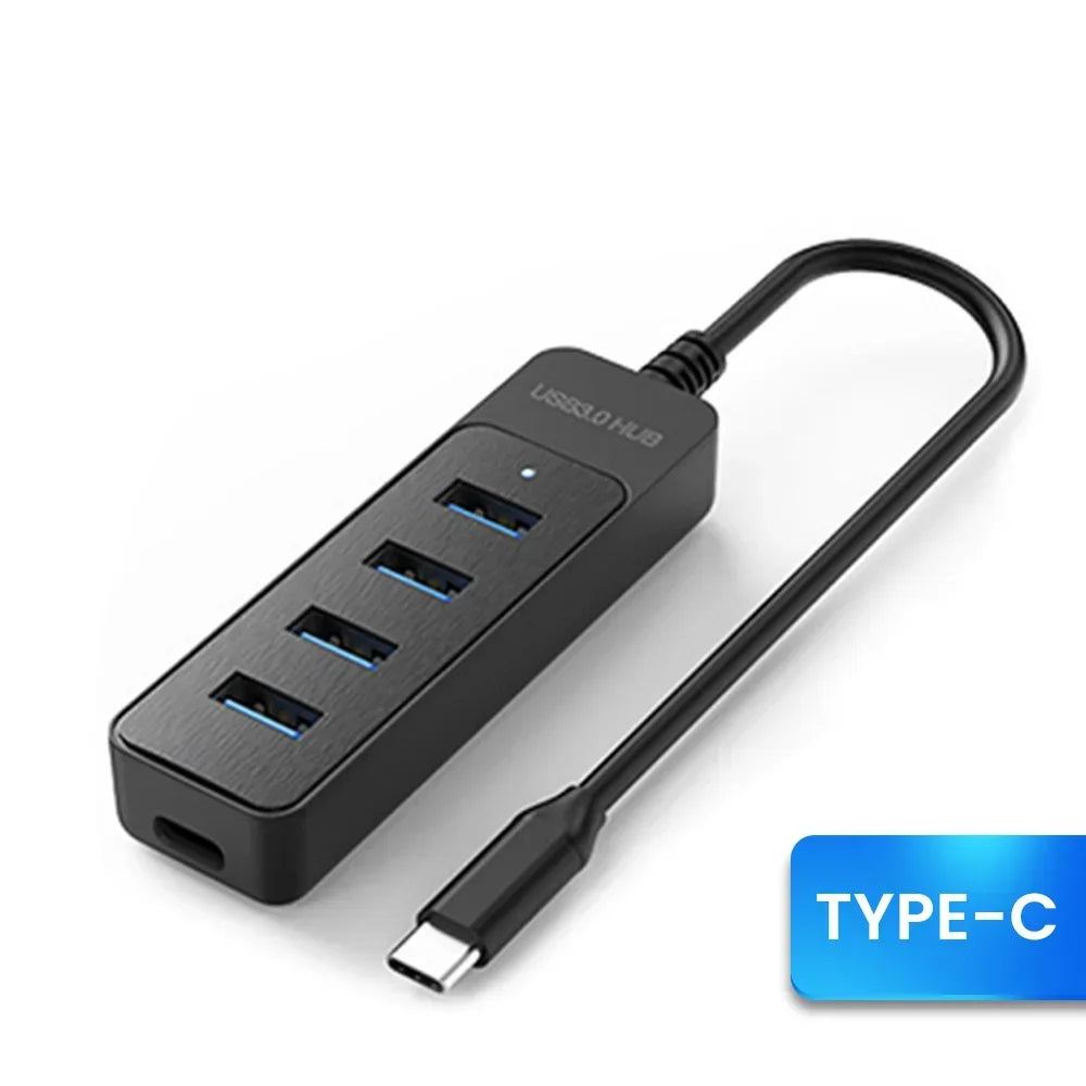 High-Speed 4-Port USB 3.0 & Type-C Hub – Multi-Device Splitter for PC