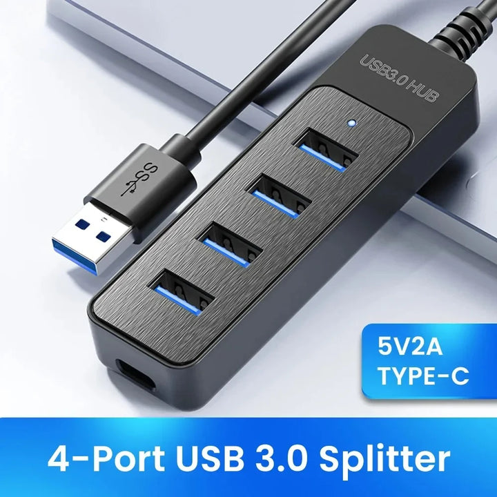 High-Speed 4-Port USB 3.0 & Type-C Hub – Multi-Device Splitter for PC