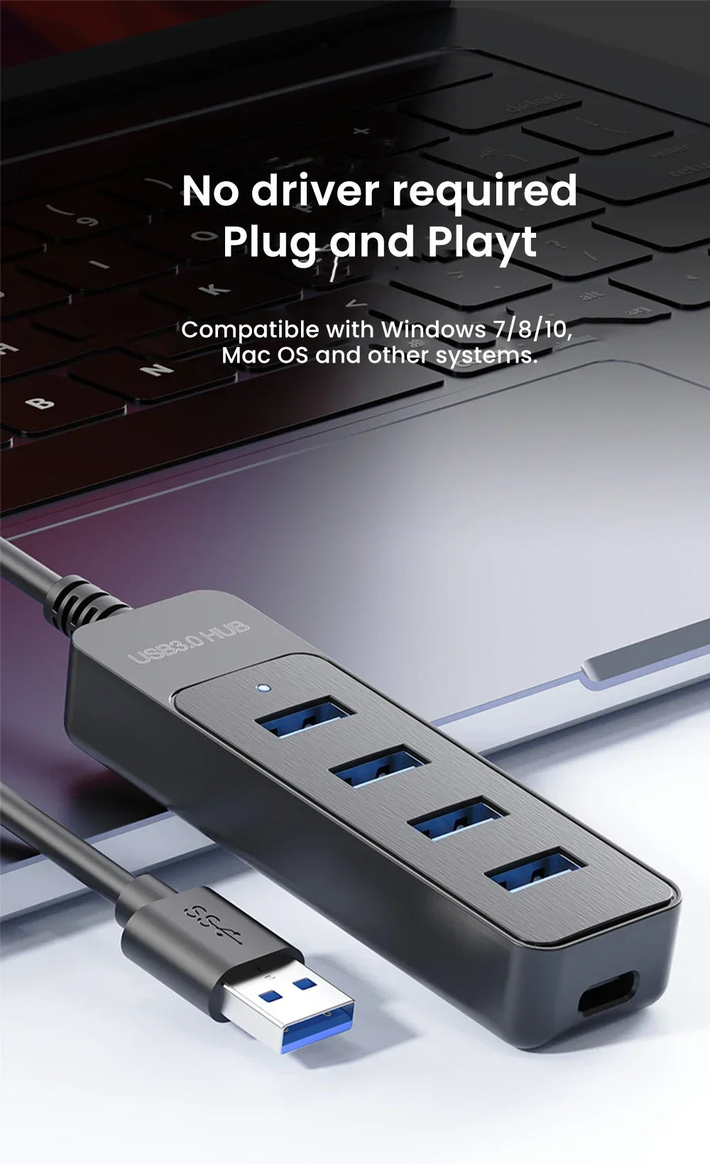 High-Speed 4-Port USB 3.0 & Type-C Hub – Multi-Device Splitter for PC