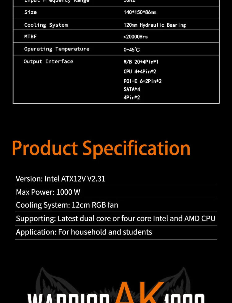 Aigo AK PC PSU – 500W-1000W Gaming Power Supply