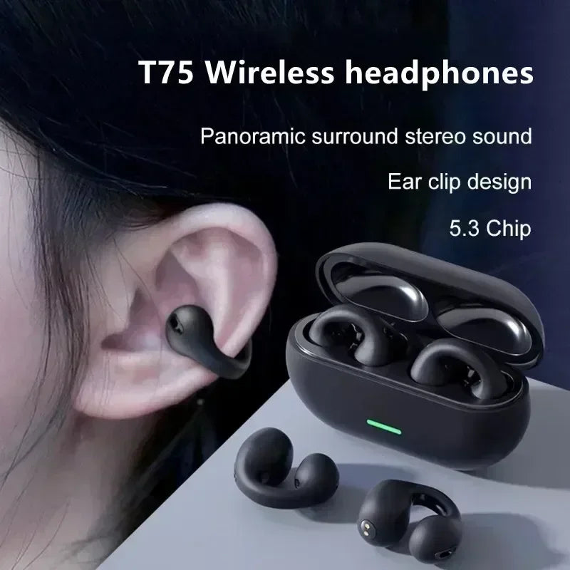 T75 Bone Conduction Wireless Bluetooth 5.3 Headphones