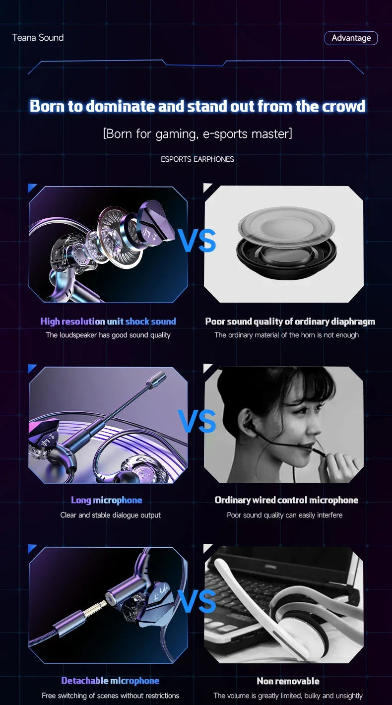 Gaming In-Ear Headphones with Dual Mics – Type-C & 3.5mm