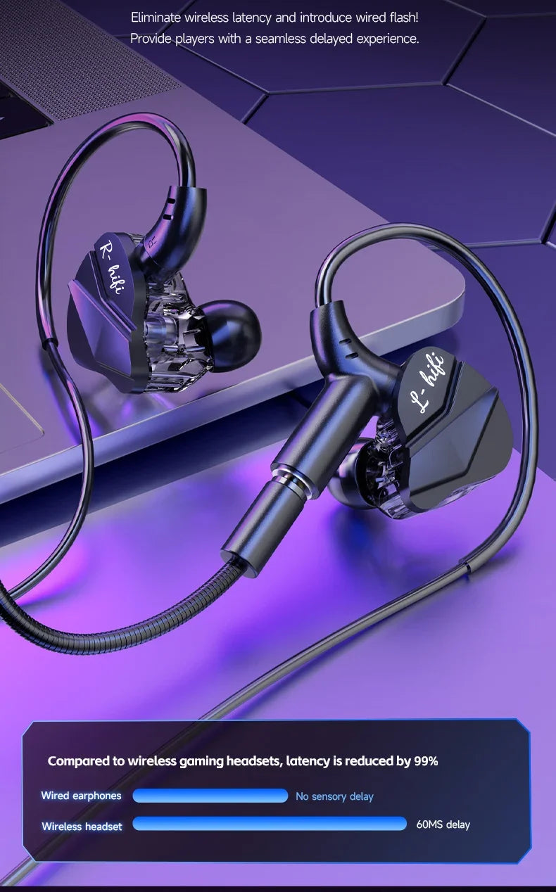 Gaming In-Ear Headphones with Dual Mics – Type-C & 3.5mm