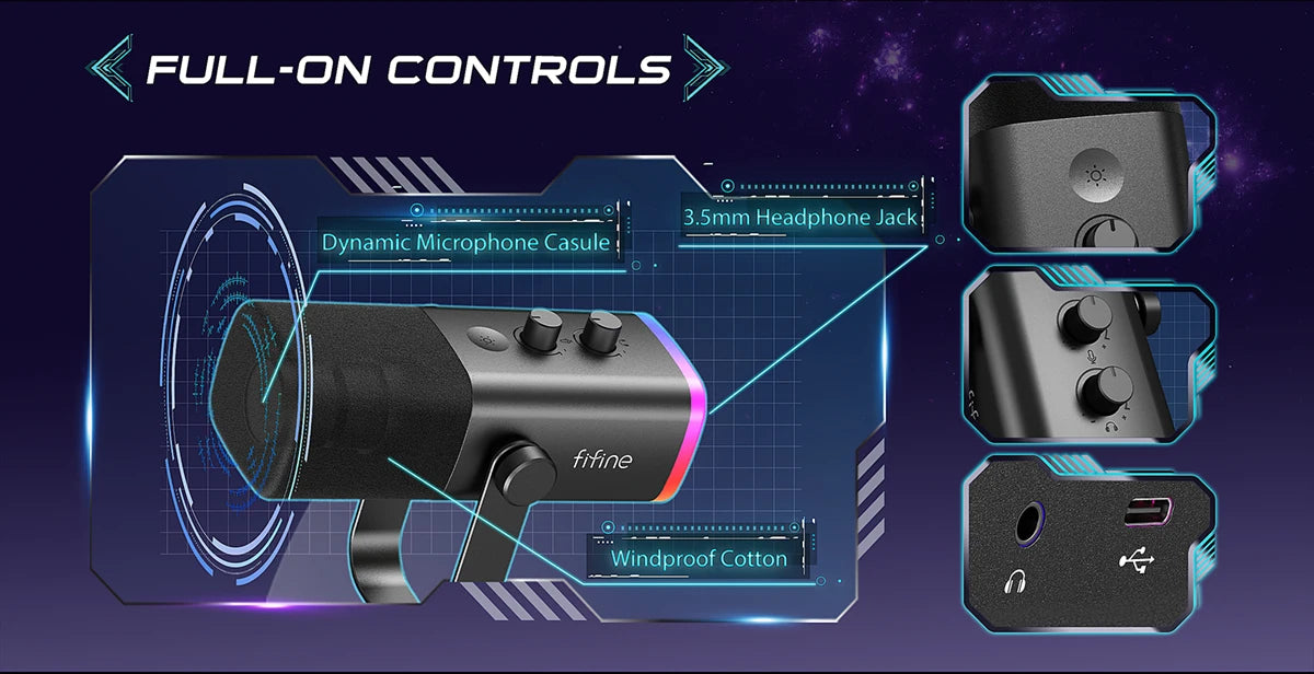 FIFINE Podcast Kit with RGB Mixer & Dynamic Mic