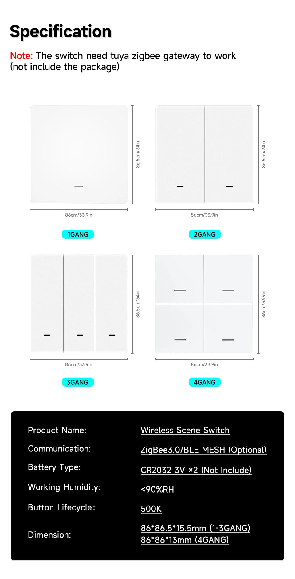Tuya ZigBee 3.0 Wireless Scene Switch