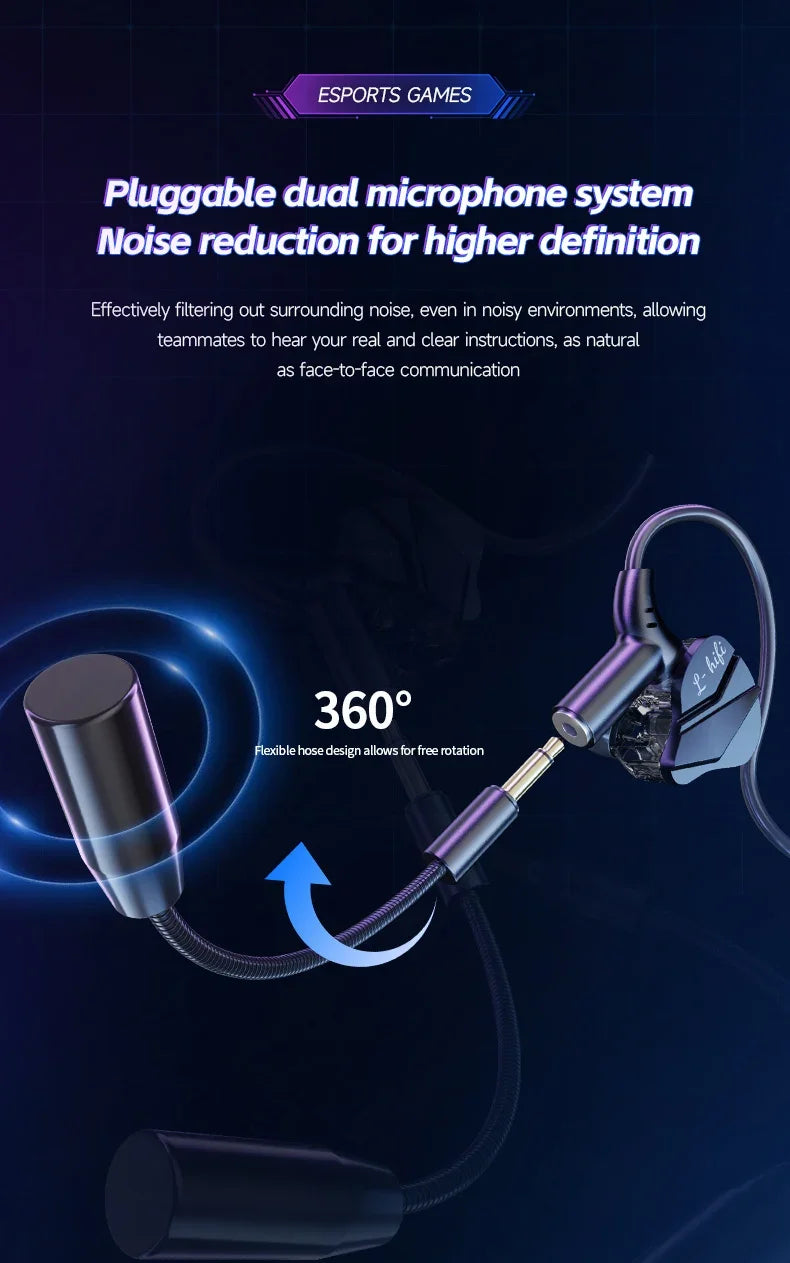 Gaming In-Ear Headphones with Dual Mics – Type-C & 3.5mm