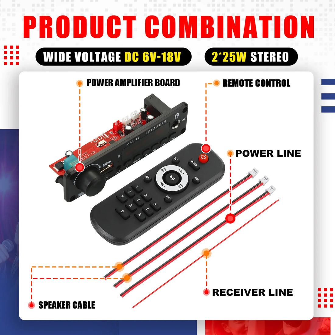 DC 12V 50W Bluetooth 5.0 Amplifier MP3 Decoder Board