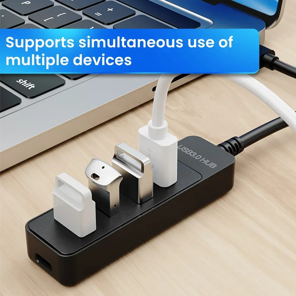 High-Speed 4-Port USB 3.0 & Type-C Hub – Multi-Device Splitter for PC