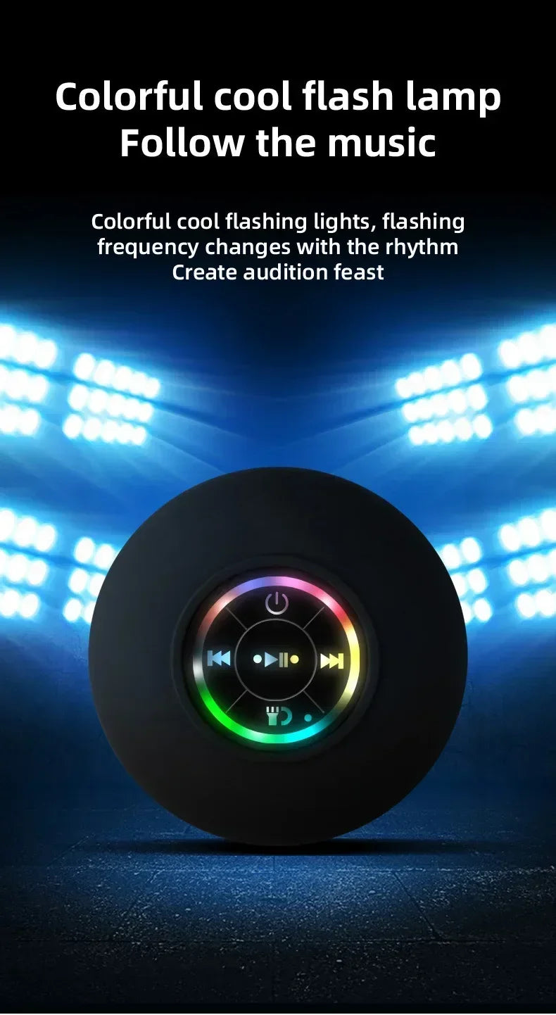 Portable Waterproof Bluetooth Speaker – LED Light & Suction Cup Wall Mount