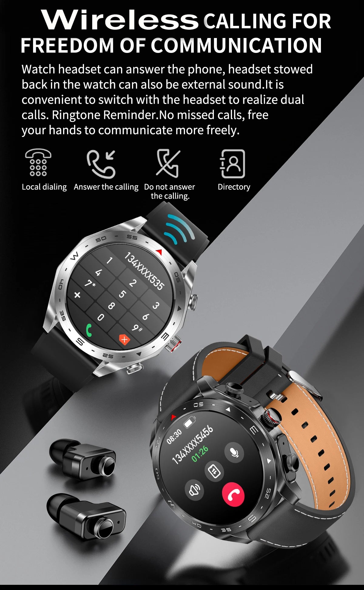 2024 Smart Watch with 2-in-1 TWS Bluetooth Earbuds