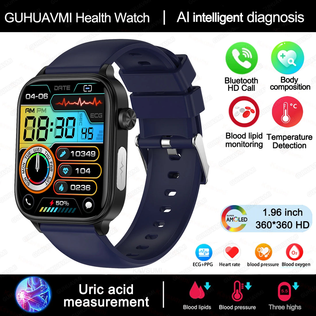 2025 AI Health Smartwatch – ECG, PPG, Body Composition & Bluetooth Call