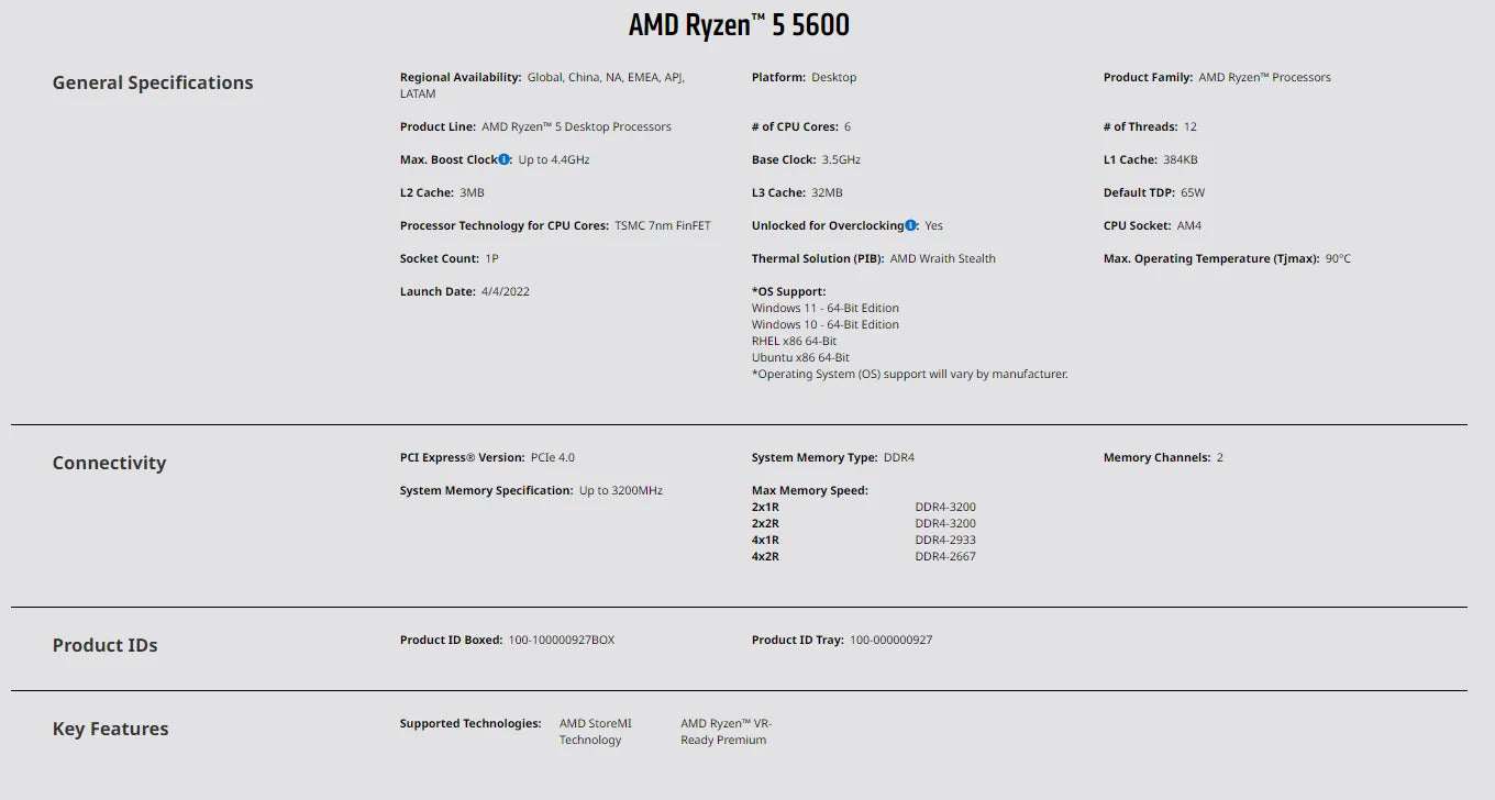 AMD Ryzen 5 5600 – 6-Core 12-Thread CPU