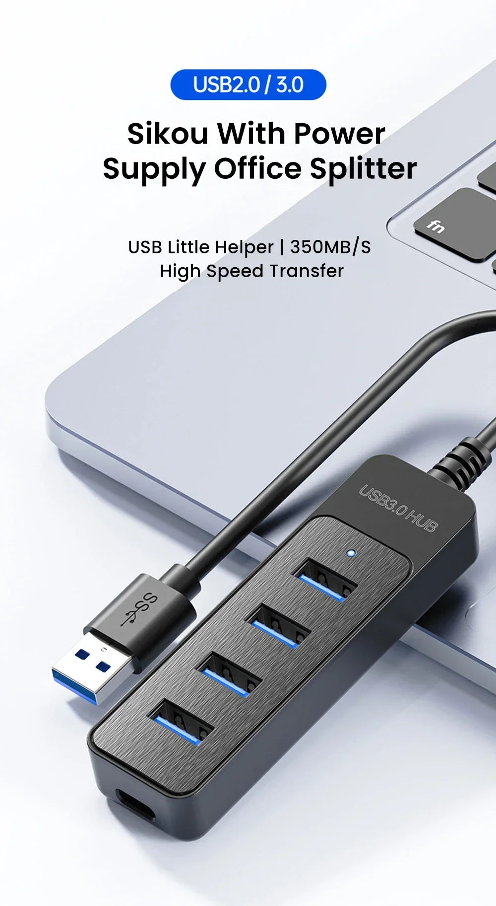 High-Speed 4-Port USB 3.0 & Type-C Hub – Multi-Device Splitter for PC
